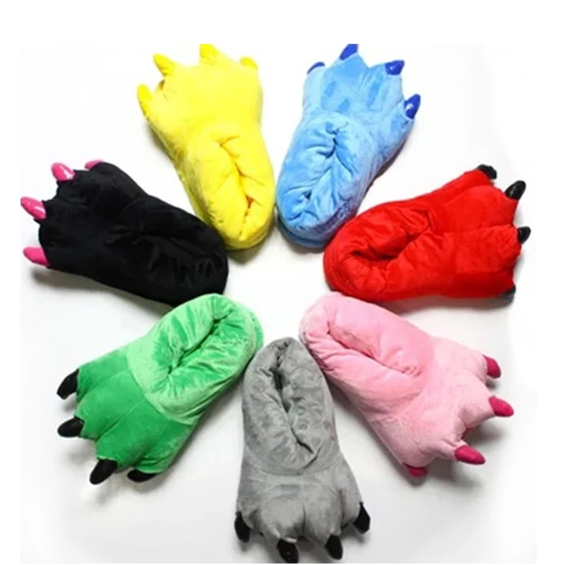 Top Trends: Winter Animal Kid Cartoon Monster Foot Slippers Dinosaur Tiger Claw Plush Colorful Gloves Adult Children Funny Shoe For Boy Girl Shoppable Styles