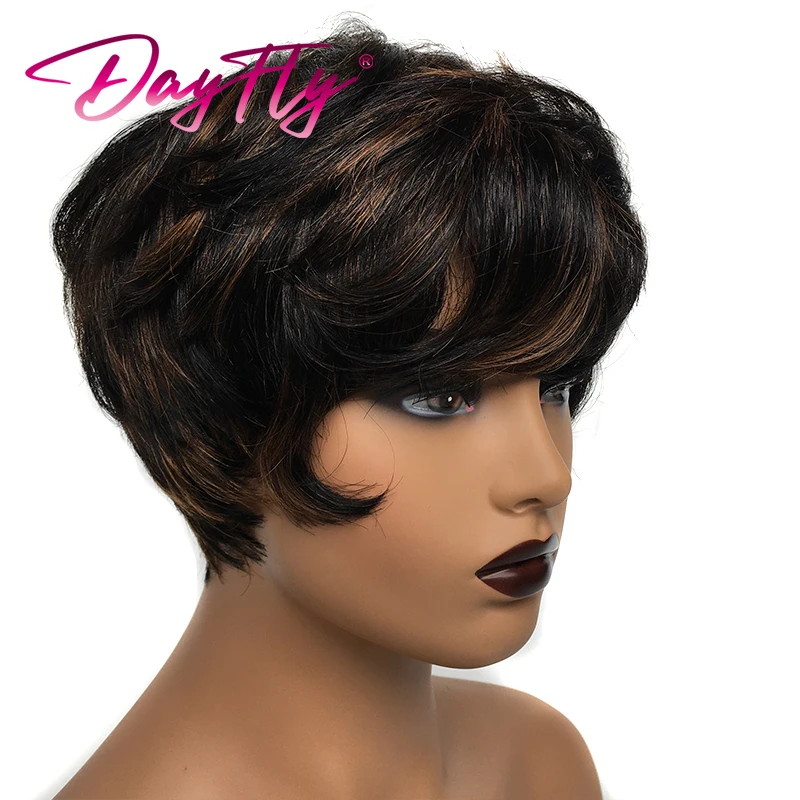 Top Trends: Short Human Hair Pixie Cut Wig Colored Natural Wave Wigs With Bangs Short Ombre Human Hair Wigs Brazilian Hair Wigs For Women Shoppable Styles