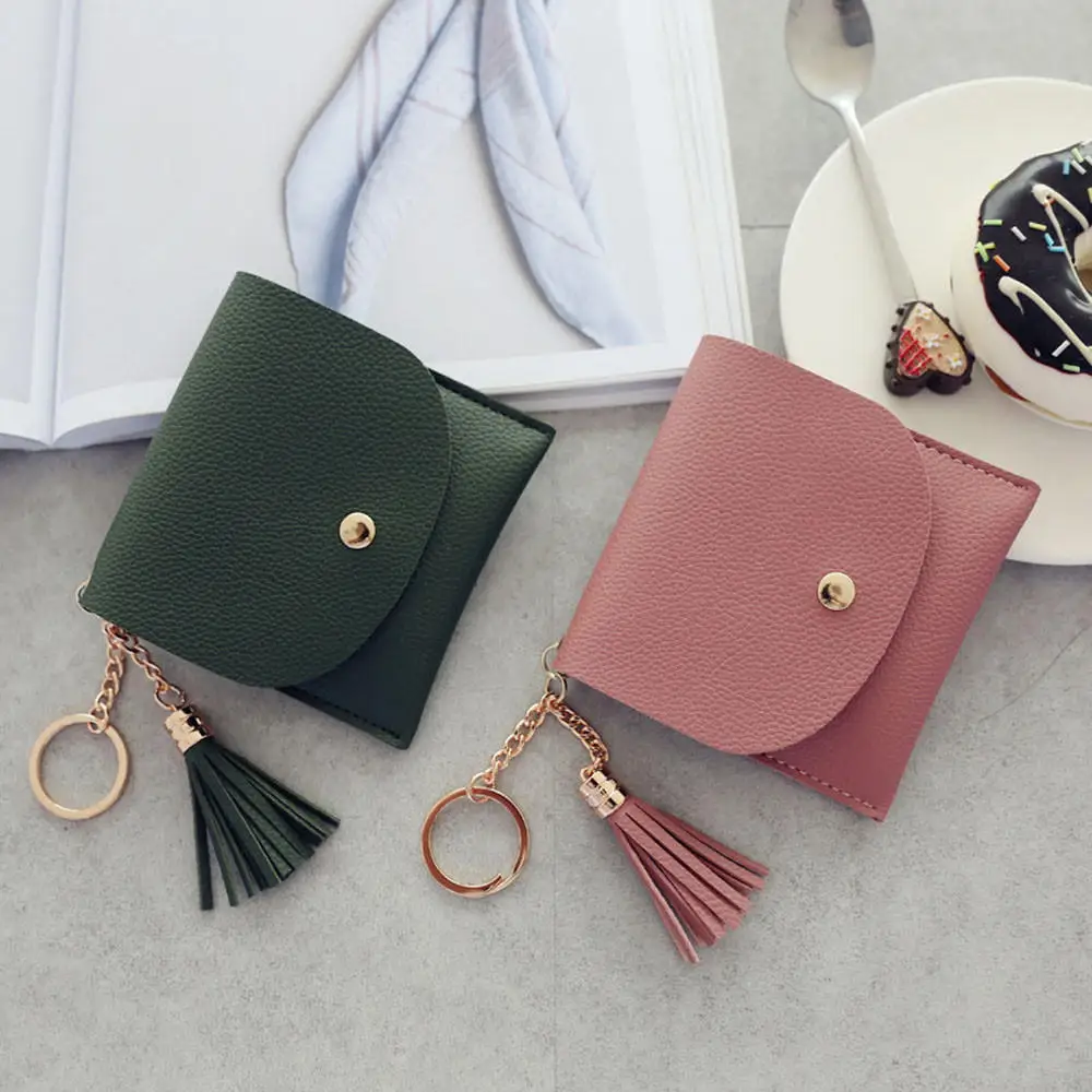 Top Trends: Wallets Women Coin Purse Ladies Pu Leather Simple Tassel & Metal Ring Clutch Keychain Thin Key Bag Card Holders Mini Pouch Shoppable Styles