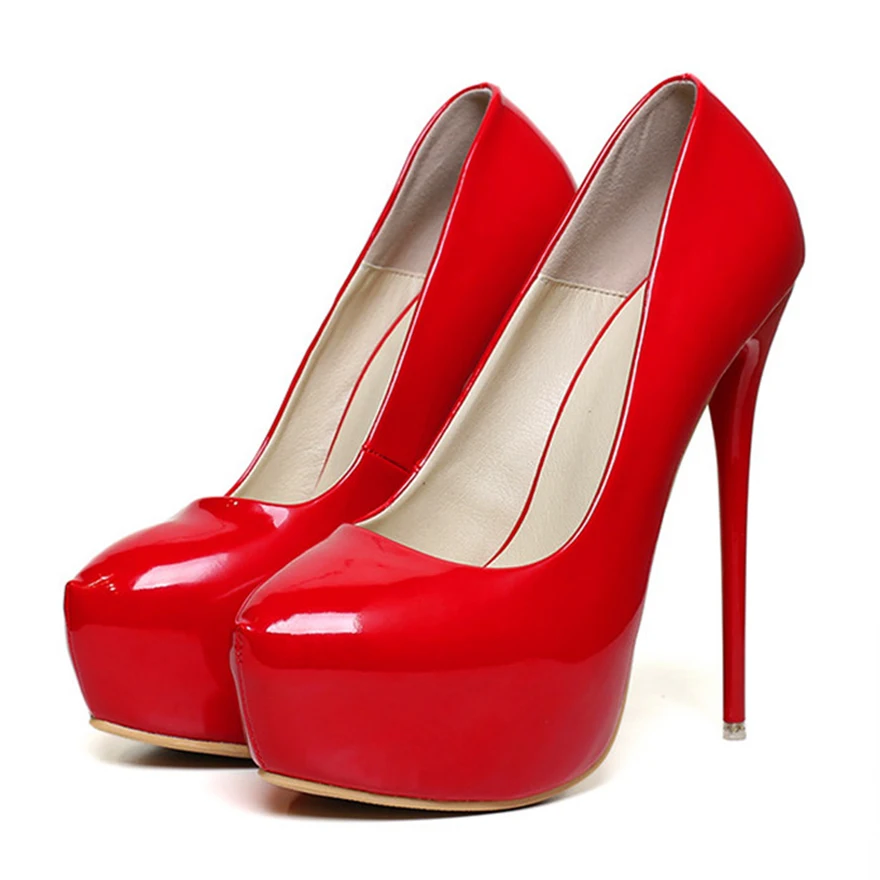 Top Trends: Big Size 35-47 Patent Leather Red Wedding Shoes 2024 Women Round Toe Super High Heels 16cm Pumps Sexy Platform Party Shoes Woman Shoppable Styles