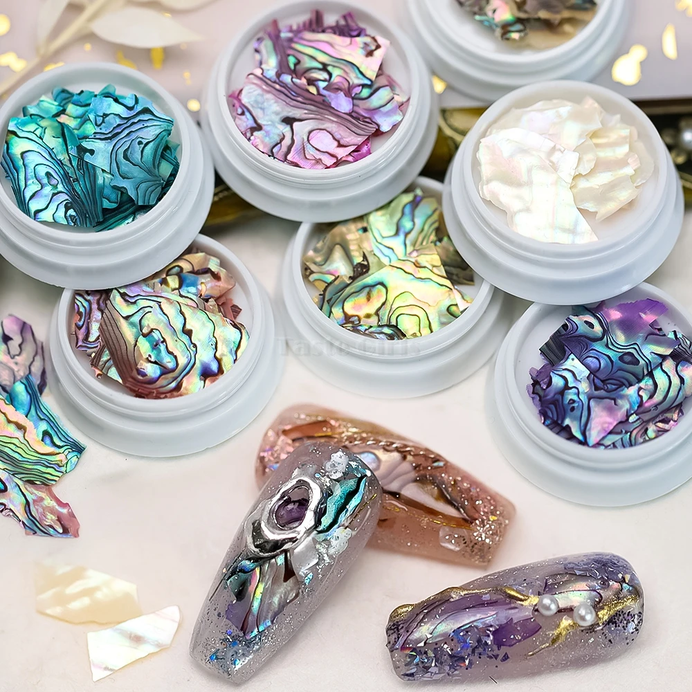 Top Trends: 2Jar High Quality Colorful Irregular Natural Sea Shell Texture Thin Abalone Slice Pallitte Nail Art Sequins Manicure Decals Tip Shoppable Styles