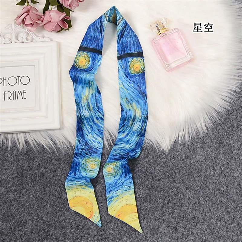 Top Trends: Art Abstract Van Gogh Series Scarf Ladies Luxury Print Twill Tied Bag Handle Small Ribbon Fashion Long Turban Headband Shawl BS2 Shoppable Styles