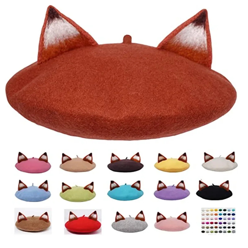 Top Trends: Women Winter Nick Fox Ear Beret Handmade Adult Size Hat Vintage Painter Wool Cap Gift High Quality Wholesale Shoppable Styles