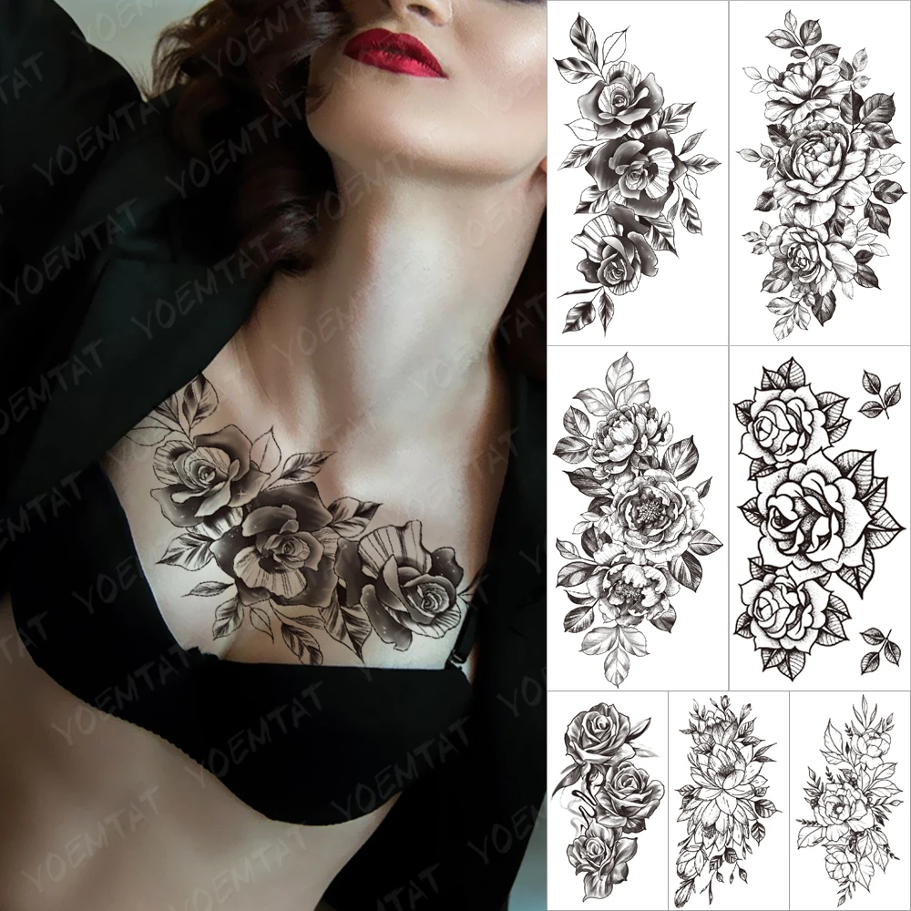 Top Trends: Flower Blooming Waterproof Temporary Tattoo Stickers Jasmine Leaf Sunshine Sexy Tatoo Arm Body Art Fake Tattoos Black Man Women Shoppable Styles