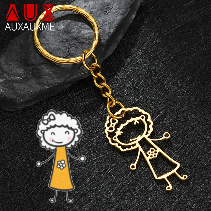 Top Trends: Auxauxme Customized Children's Drawing Keychain Stainless Steel Kid's Art Personalized Custom Name Keyring Christmas Kids GIFT Shoppable Styles