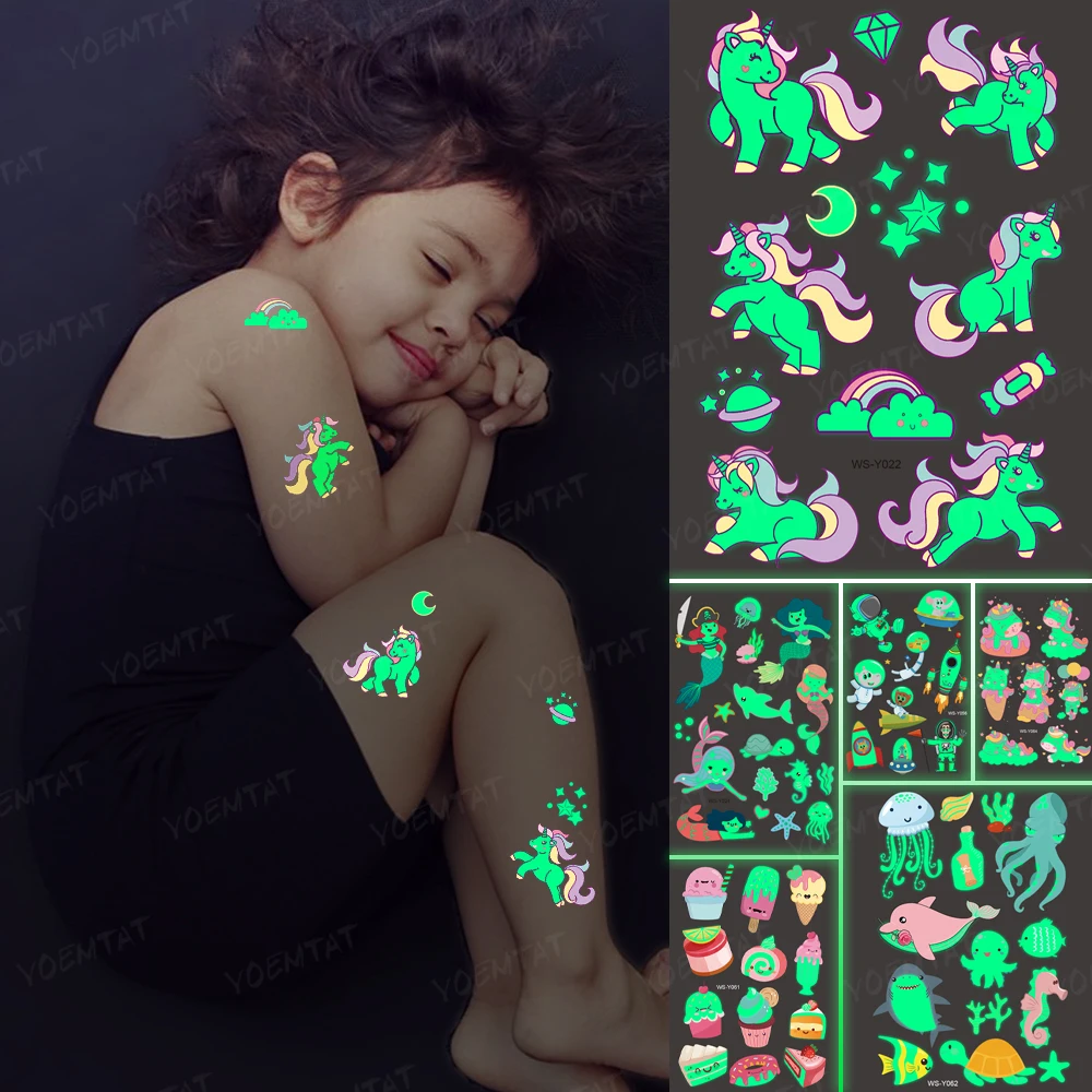 Top Trends: Luminous Night Tattoo Stickers For Children Unicorn Stars Temporary Waterproof Tatto Body Art Kid Halloween Cartoon Fake Tatoo Shoppable Styles