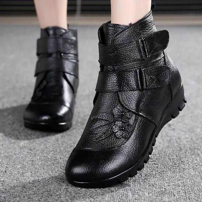 Top Trends: Wedges Shoes For Women Genuine Leather Fur Boots Ladies Rubber Boots Big Size 42 43 Winter Plush Snow Boots Female Women Shoes Shoppable Styles