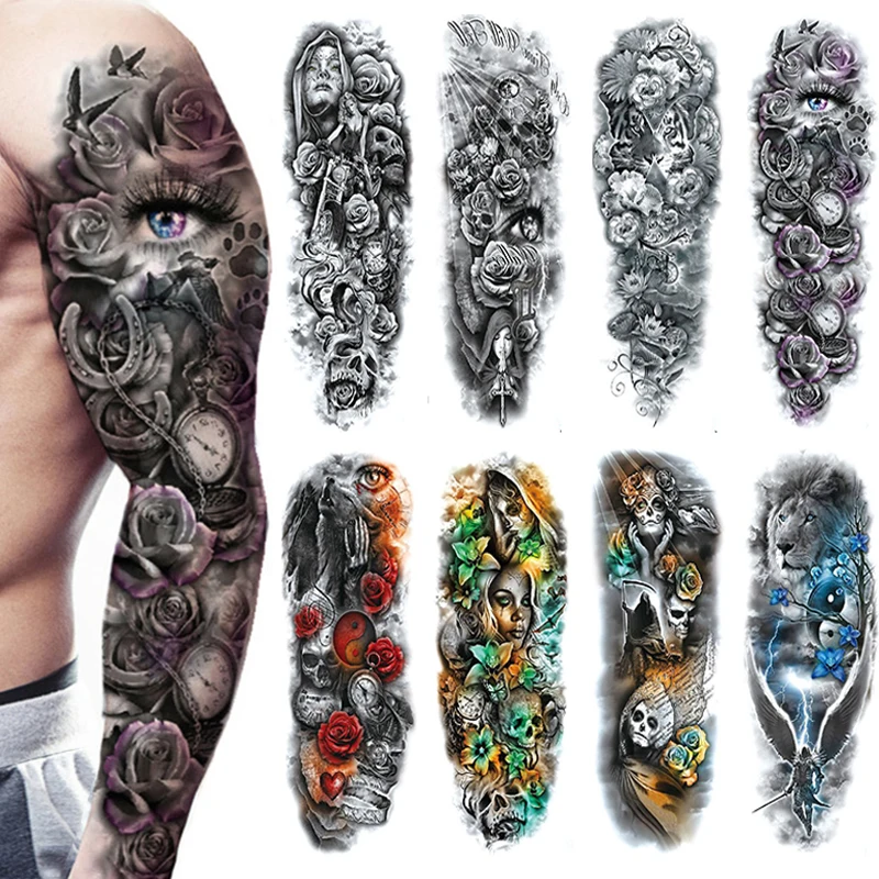 Top Trends: Waterproof Temporary Full Arm Tattoos Men Women Cool Leg Art Black Fish Dragon Skull Sleeve Large Fake Sticker Glitter Style Shoppable Styles