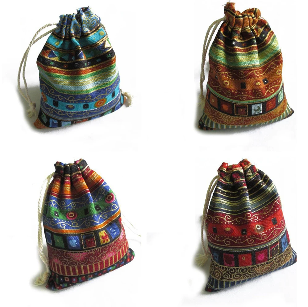 Top Trends: 3Pcs Cotton Gift Bags Multicolor Tribal Tribe Drawstring Jewelry Bags Pouches Package Storage Chinese Ethnic Style 9.5cm X12cm Shoppable Styles