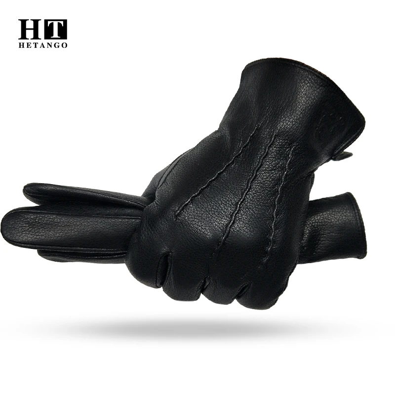 Top Trends: 2020 New Winter Men's Leather Gloves Warm Soft Black Sewing Design Mittenskin Buckskin Gloves Imitate Wool Lining Shoppable Styles