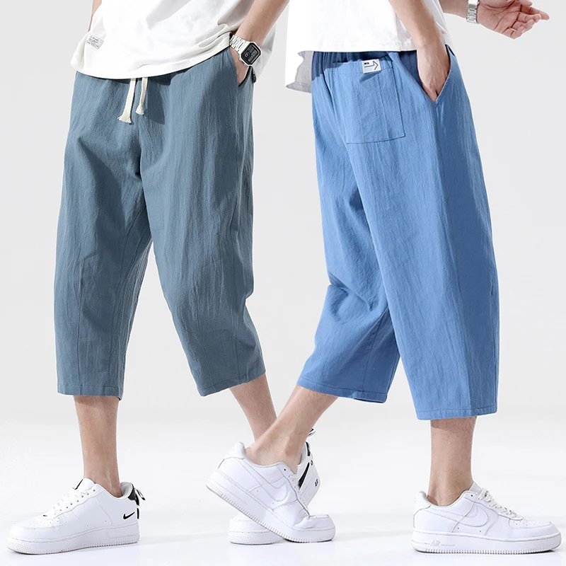 Top Trends: Summer Breeches Casual Pants Men's Wild Cotton And Linen Loose Linen Pants Korean Style Trend Nine-point Straight Trousers 5XL Shoppable Styles