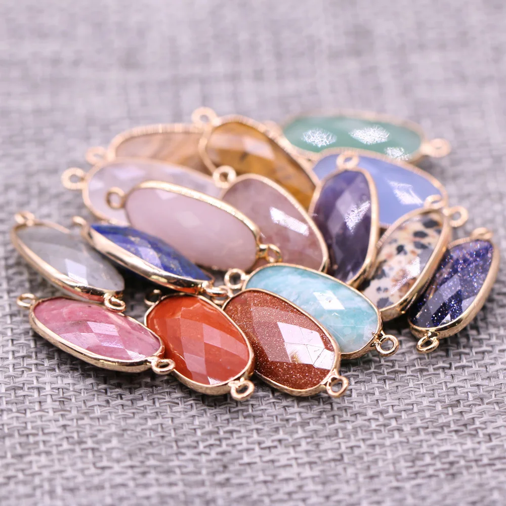 Top Trends: New Natural Stone Faceted Crystal Quartz Charms Double Hole Connector Amethysts Pendant For DIY Bracelet Necklace Jewelry Making Shoppable Styles