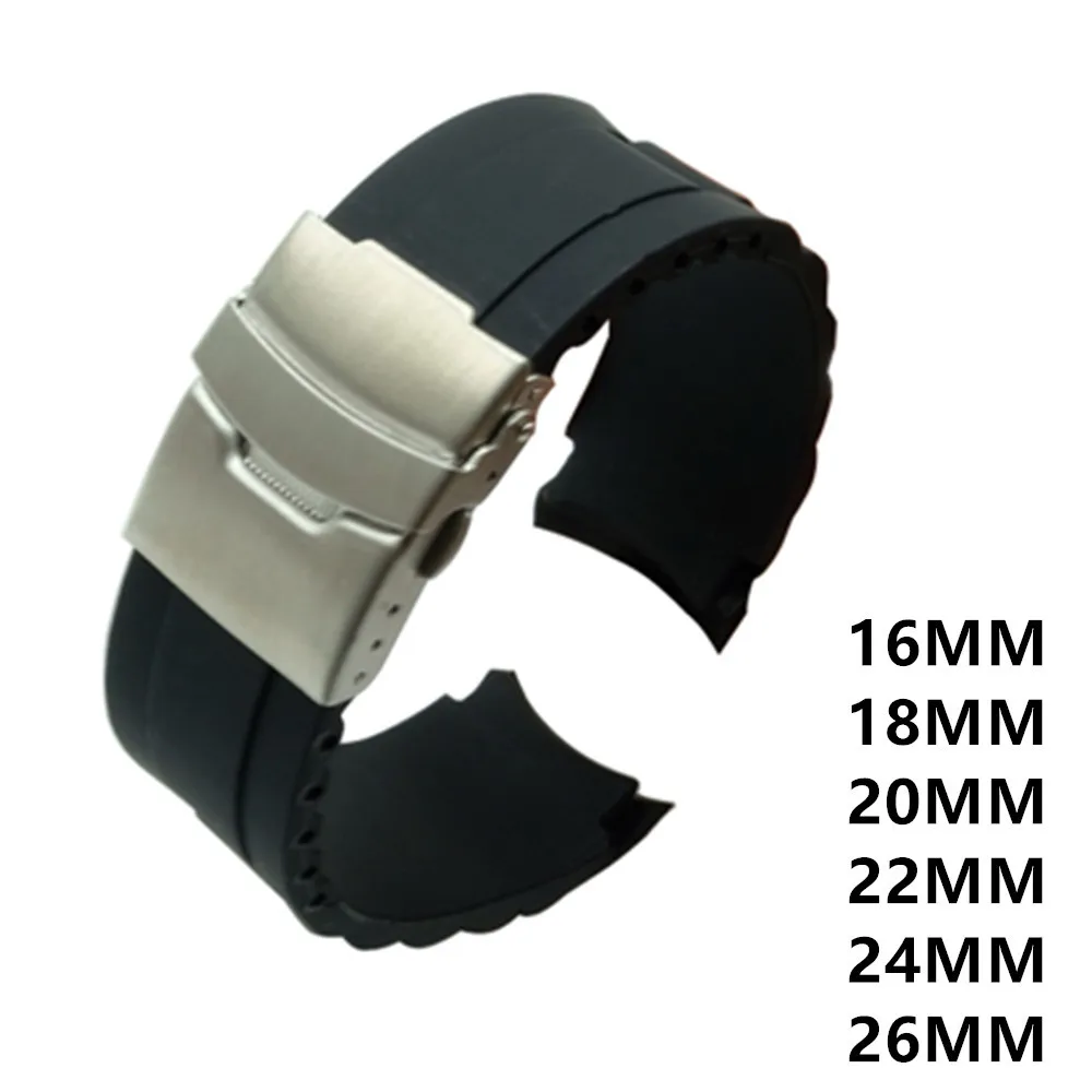 Top Trends: 16mm 18mm 20mm 22mm 24mm 26mm Silicone Rubber Diver Silicone Arc Watch Strap With Folding Stainless Steel Clasp Buckle And Tool Shoppable Styles