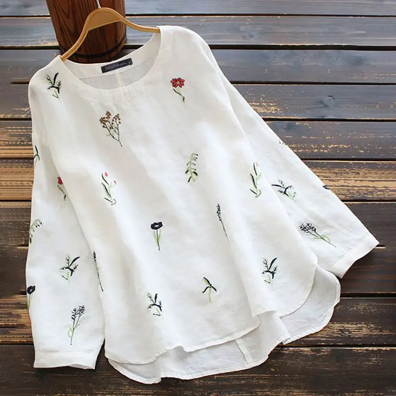 Top Trends: Elegant Embroidery Tops Women's Floral Blouse ZANZEA 2023 Casual Long Sleeve Blusas Female Cotton O Neck Shirts Tunic Shoppable Styles