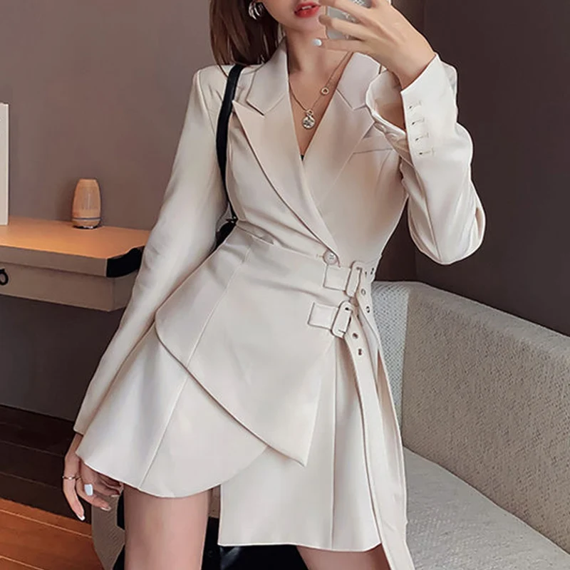 Top Trends: Mini Party Blazer Dress Women Korean One-piece Office Lady Elegant Dress Chic Sashes Design Long Sleeve Clothes Winter 2021 New Shoppable Styles