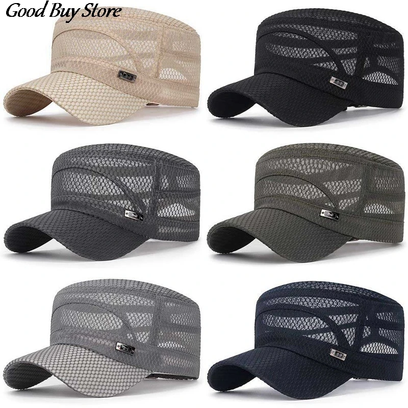 Top Trends: Adjustable Outdoor Sun Hats Mesh Baseball Cap Casual Flat Breathable Hat Men Snapback Male Summer Gorras Streetwear Trucker Cap Shoppable Styles