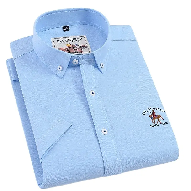 Top Trends: 2023 High Quality Summer Men Shirt Short Sleeve Oxford 100% Cotton Shirt Fashion Formal Business Work Causal Shirts Shoppable Styles