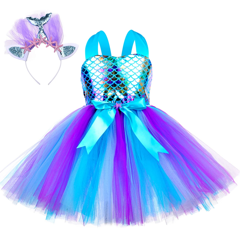 Top Trends: Little Mermaid Princess Dresses For Girls Kids Tutu Dress For Mermaid Birthday Party Costumes Halloween Clothes Set For Children Shoppable Styles