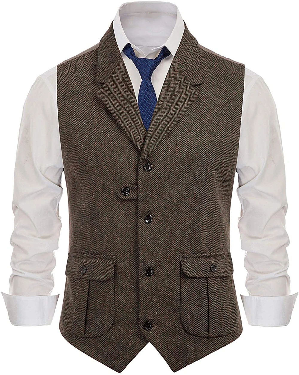 Top Trends: Men's Casual Suit Vest Notch Lapel With Two Pockets Herringbone Waistcoat For Wedding Groomsmen Shoppable Styles