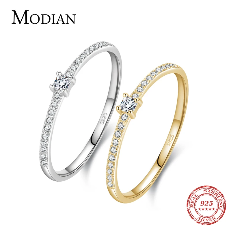 Top Trends: Modian 2021 Real 925 Sterling Silver Simple Square Clear CZ Charm Gold Color Finger Rings For Women Wedding Engagement Jewelry Shoppable Styles