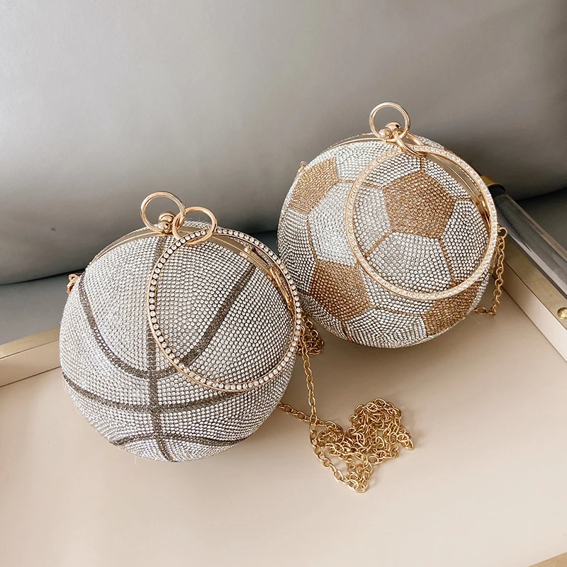 Top Trends: Luxury Diamond Basketball Clutch Bags For Women Football Shape Wedding Party Purse And Handbag Gold Silver Evening Bag Shoppable Styles