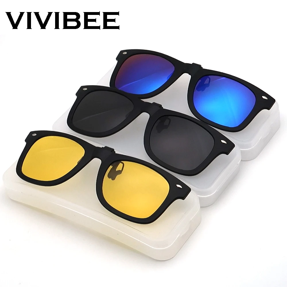 Top Trends: VIVIBEE Flip Up Clip On Sun Glasses For Men Driving Sunglasses Light Fishing Female Anti-UVA UVB Polarized Night Vision Lens Shoppable Styles