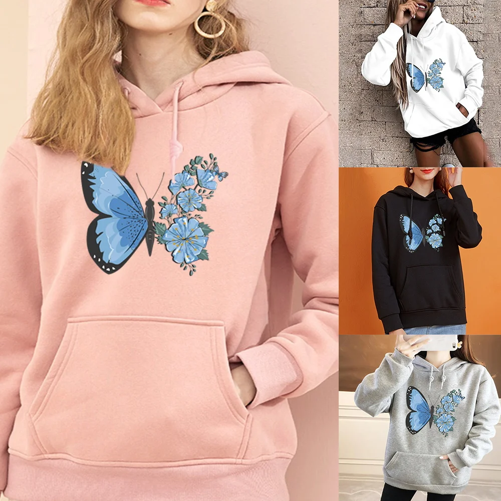 Top Trends: Harajuku Hoodie Women's Fashion Sports Pullover Fall Long Sleeve Base Pullover Girls Casual Sports Hoodie Butterfly Print Tops Shoppable Styles