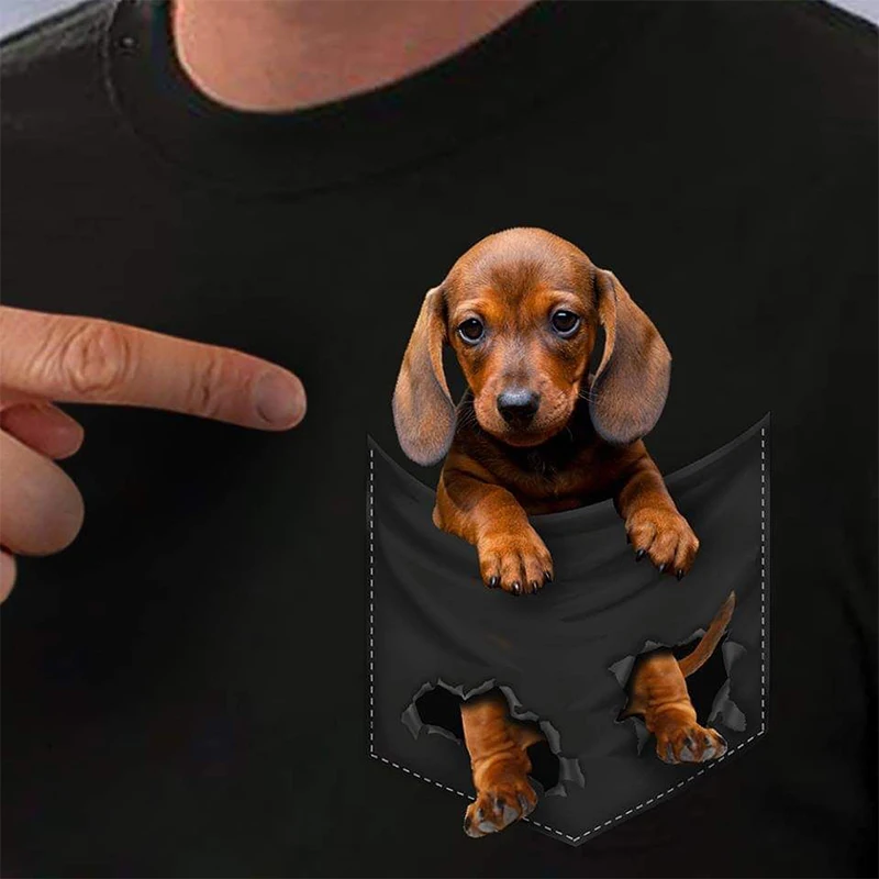 Top Trends: Cotton Pocket T-Shirt Summer Dachshund Puppy Printed T-shirt Men For Women Shirts Tops Funny Cotton Black Tees Drop Shipping Shoppable Styles