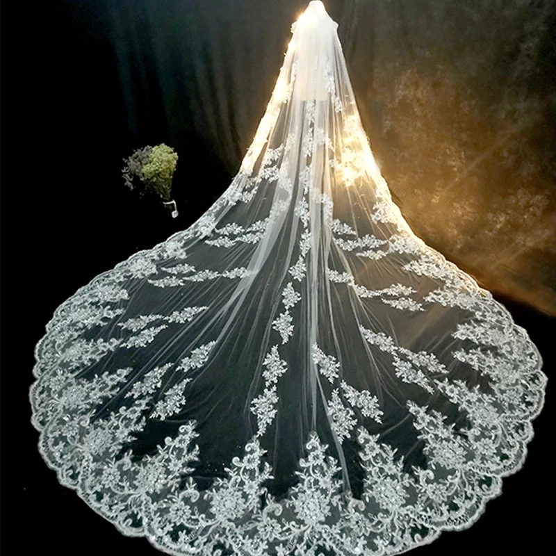 Top Trends: Luxury Long Bridal Veil White Ivory Wedding Veils With Comb Lace Edge Applique Elegant Cathedral Length Wedding Accessories Shoppable Styles