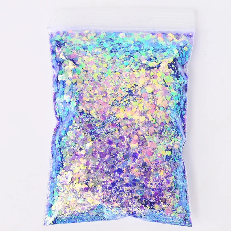 Top Trends: 50G / Bag Holographic Mixed Hexagon Shape Chunky Nail Glitter Sequins Sparkly Flakes Slices Manicure Body / Eye / Face Glitter TCF2335 Shoppable Styles