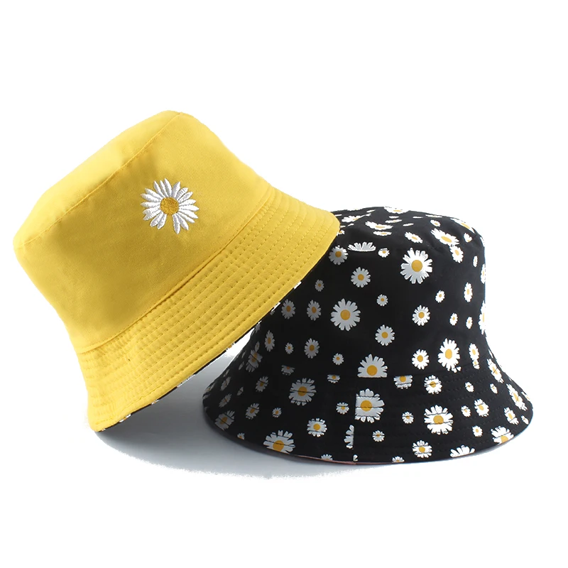 Top Trends: Summer Daisies Bucket Hat Women Fashion Cotton Beach Sun Hats Reversible Bob Chapeau Femme Floral Panama Hat Fisherman Hat Shoppable Styles