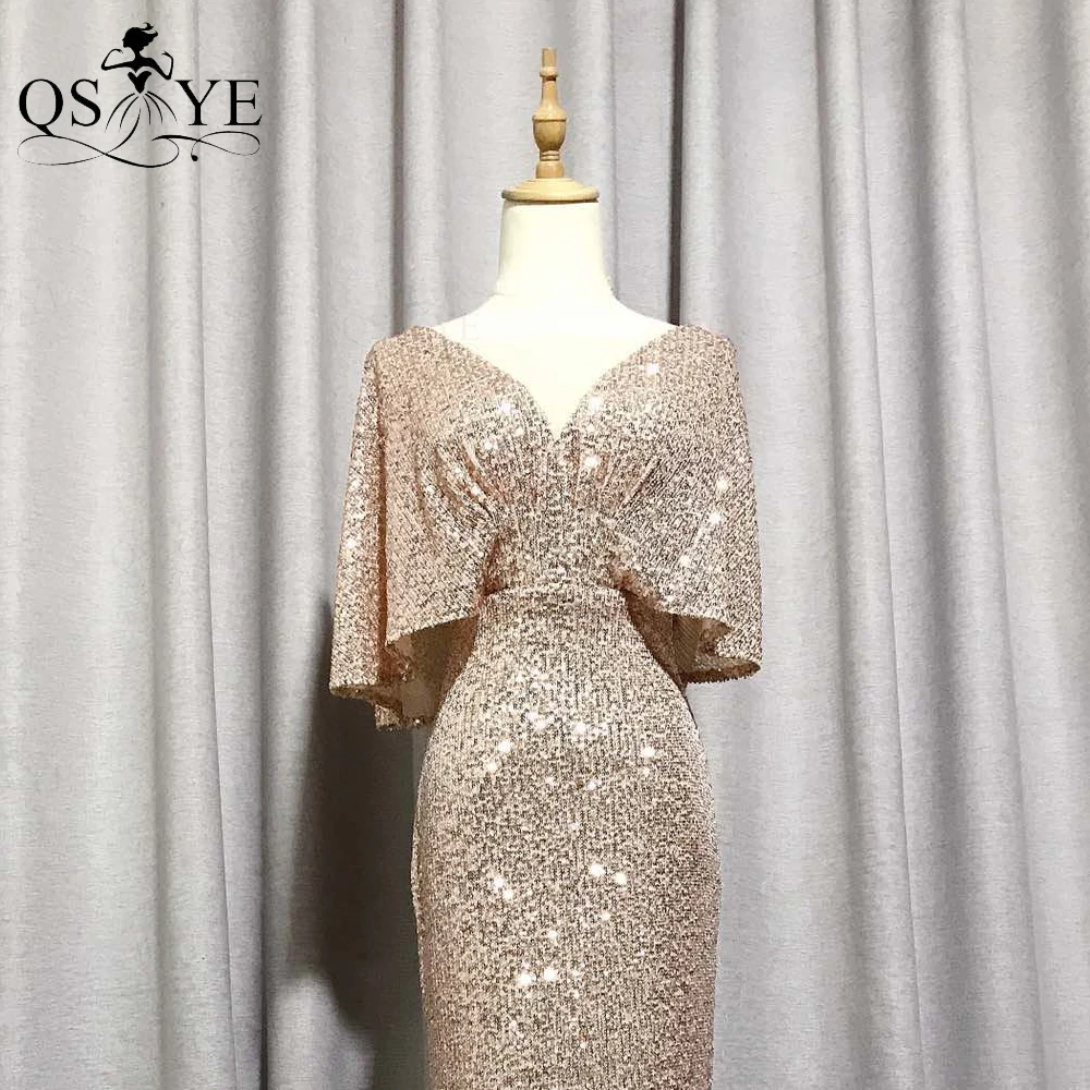 Top Trends: QSYYE Golden Evening Dresses Mermaid Short Sleeves Sexy V Neck Evening Gown Elegant Glitter Bat Sleeves Formal Party Dress Shoppable Styles - Image 2