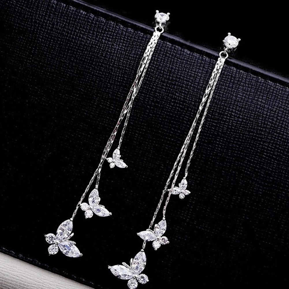 Top Trends: Long Tassel Butterfly Drop Earrings Silver Color 2024 Fashion Hanging Women Earrings Jewelry Girls GIfts Pendant Dangle Earrings Shoppable Styles