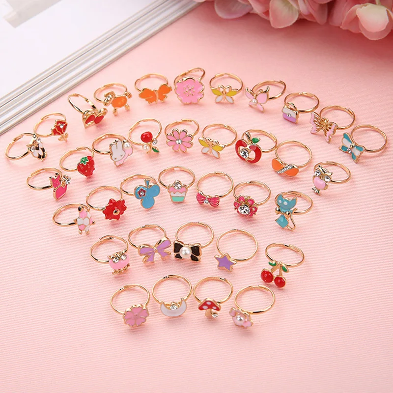 Top Trends: 10pcs Cute Cartoon Kids Rings Kawaii Korean Children Girls Flower Alloy Finger Ring Child Jewelry Gift Adjustable Rings Shoppable Styles