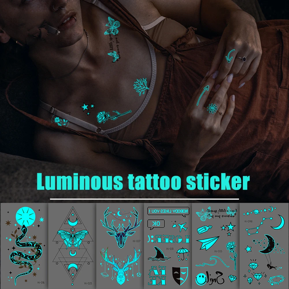 Top Trends: 3D Luminous Tattoo Sticker For Men Girls Geometric Flowers Feather Butterfly Water Transfer Disposable Tattoo RA093 Shoppable Styles