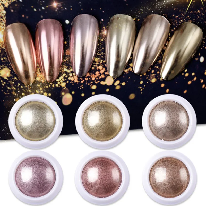 Top Trends: 1 Box Metallic Glitter Nail Powder Champagne Rose Gold Metal Mirror Effect Decoration Dust Chrome Pigment 6 Colors Shoppable Styles