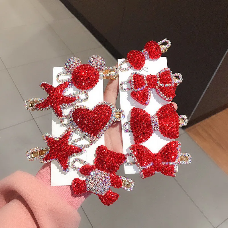 Top Trends: Red Hair Clip Tie For Women Girl Rhinestone Bear Heart Hairpin Korean Handmade Fashion Head Accessories Mujer Wholesale Shoppable Styles