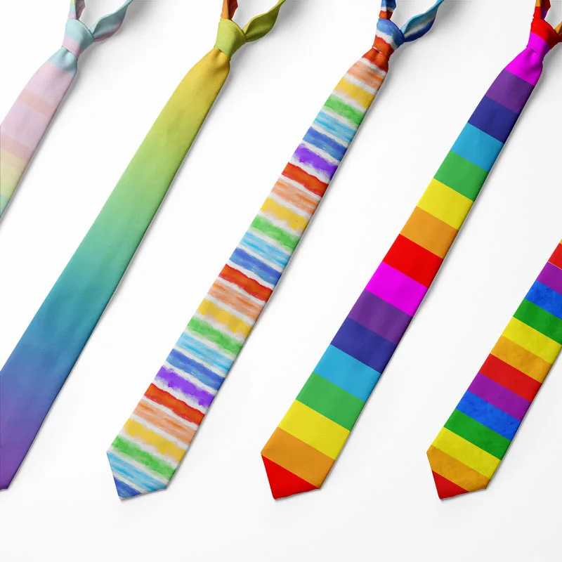 Top Trends: Men Fashion Colorful Tie Rainbow Stripesr Holiday Festival 3d Printed Cravate Men's Party Gift Casual Wedding Shirt Neckties Shoppable Styles