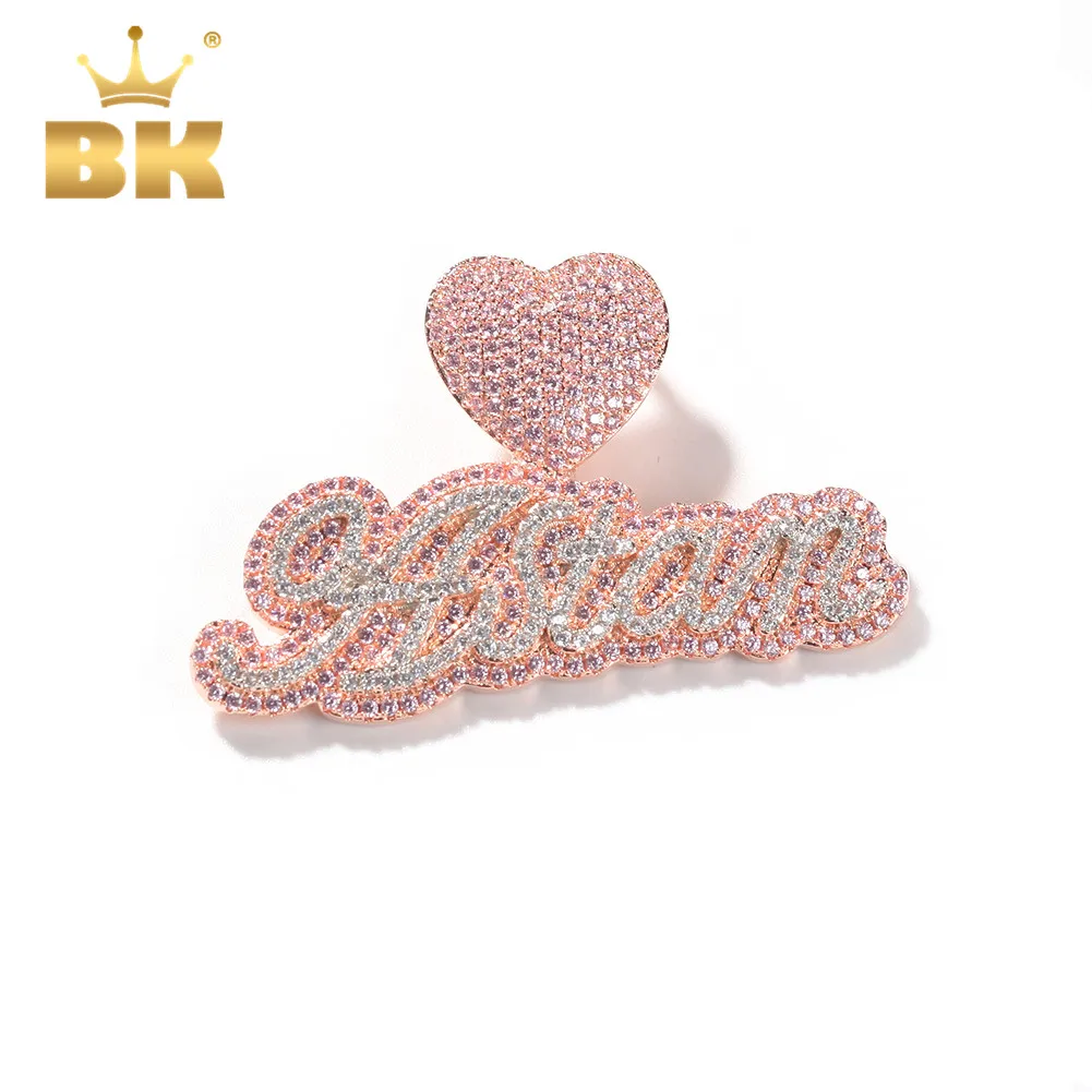 Top Trends: The Bling King Custom Name Necklace Bubble Letter Heart Buckle Iced Out White Pink CZ Pendant Tennis Chain Hiphop Jewelry Shoppable Styles