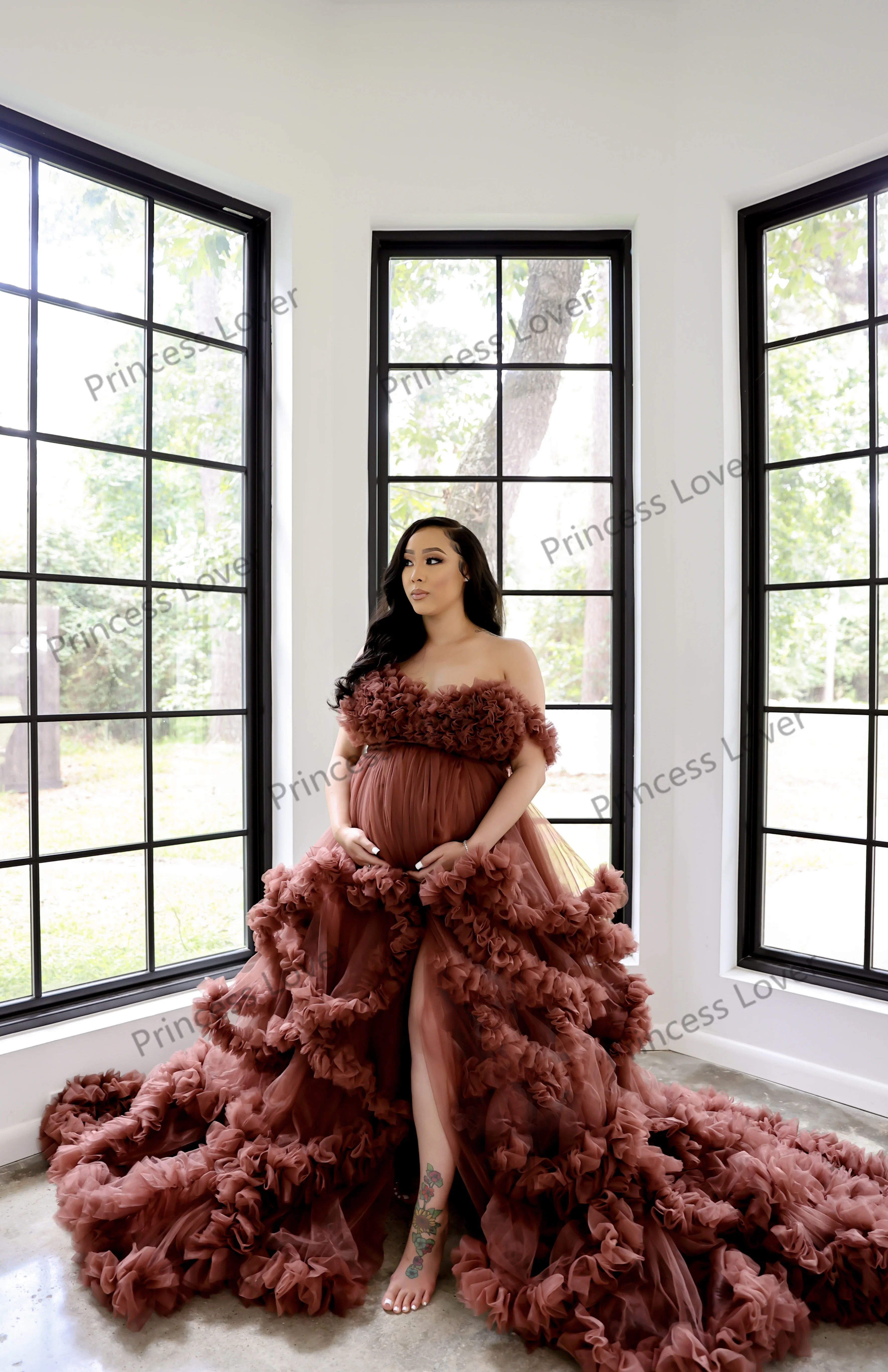 Top Trends: Ruffle Tulle Maternity Dress Prom Dresses For Pregnant Women Baby Shower Gowns Front Split Photo Shoot Robes Shoppable Styles - Image 4