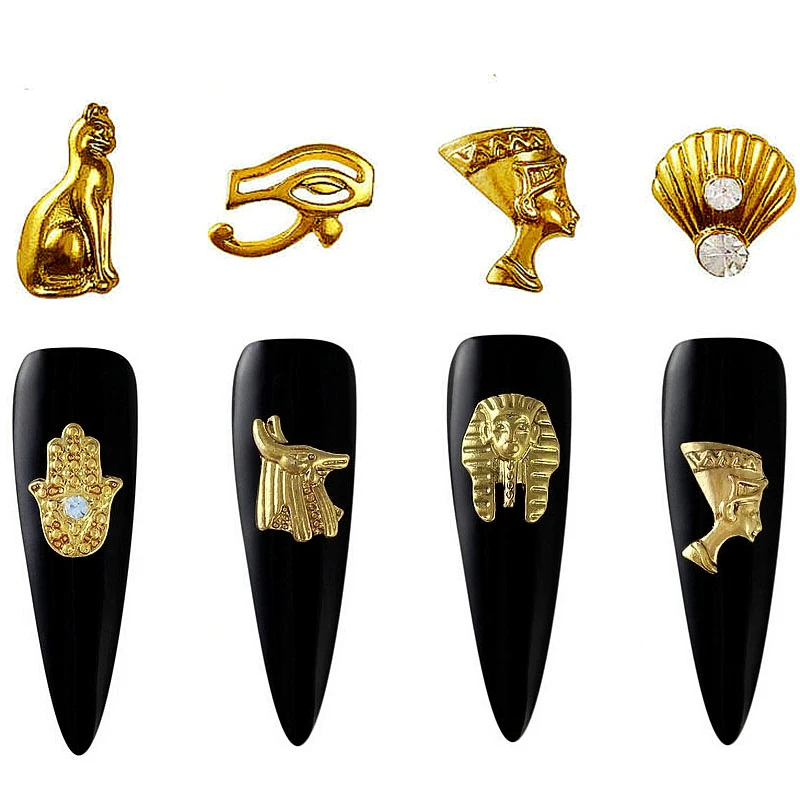 Top Trends: 20PCS Beauty Egyptian Style Gold Nail Charms 3D Metal Nail Art Decoration Accessories Supplies Tool Shoppable Styles