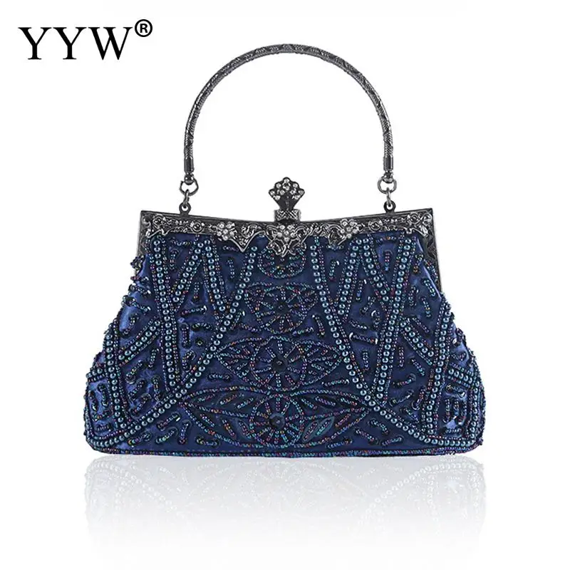 Top Trends: Vintage Handbag Female Luxury Evening Bags Dark Blue Party Purses And Handbags Designer Womens Clutch Crossbody Bags Sac A Main Shoppable Styles