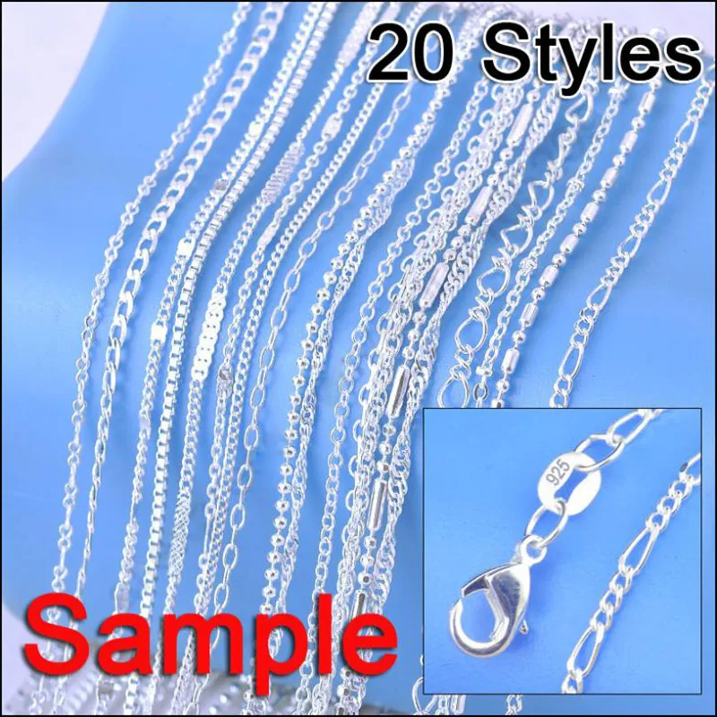 Top Trends: Big Sale Sample Order 20Pcs Mix 20 Styles 18&quot; Genuine 925 Sterling Silver Link Necklace Set Chains+ Lobster Clasps Shoppable Styles