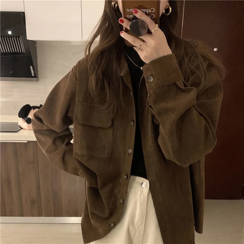 Top Trends: Autumn Winter Loose Corduroy Shirt Women Turn Down Collar Single Breasted Casual Long-sleeve Outerwear Vintage Cardigans Shoppable Styles