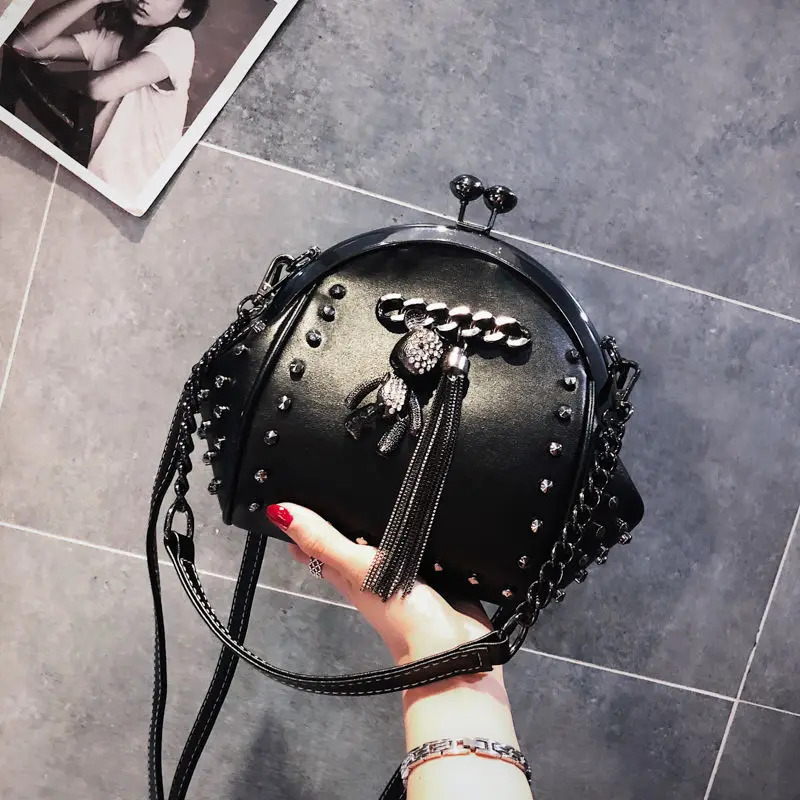 Top Trends: Lock Shell Bag Bags Rivet Metal Fringe Diamond Women Shoulder Crossbody Bag TWO Straps PU Leather Chain Women&#039;s Handbags Purses Shoppable Styles