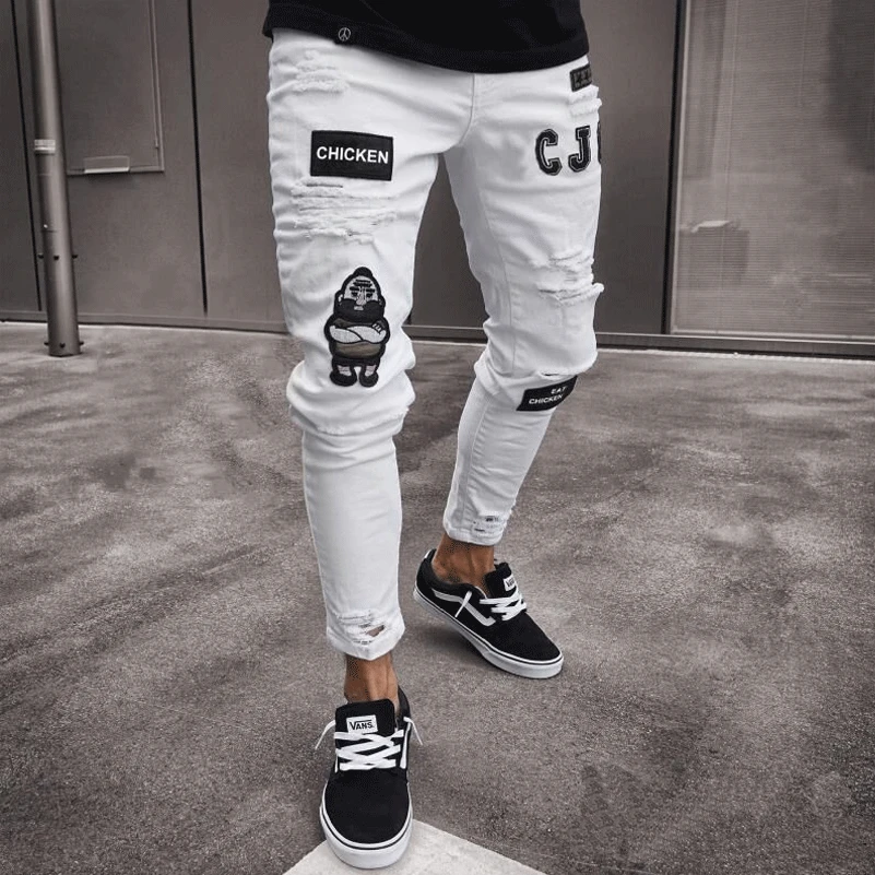 Top Trends: Mens Stretch Ripped Skinny Biker Jeans Pants Destroyed Slim Fit Denim Trousers Shoppable Styles - Image 3