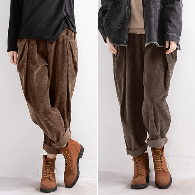 Top Trends: Oversized Turnip Women&#039;s Corduroy Trousers 2023 ZANZEA Vintage Autumn Pants Female Casual Elastic Waist Long Pantalon Palazzo Shoppable Styles