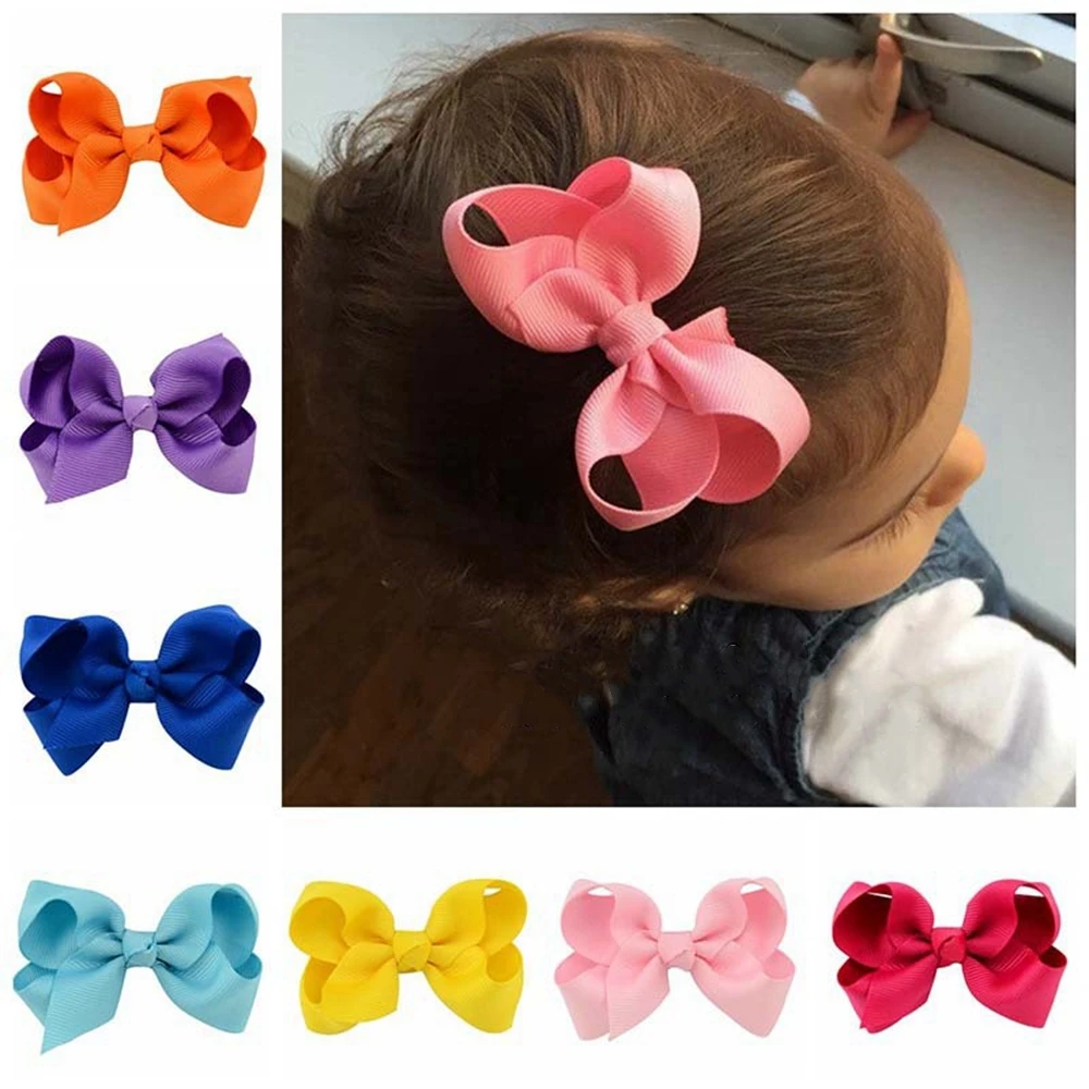 Top Trends: 2Pcs / Set 4Inches Solid Color Bow Hair Clip For Kids Girls Ribbon Bowknot Hairpins Barrettes Boutique Headwear Hair Accessories Shoppable Styles