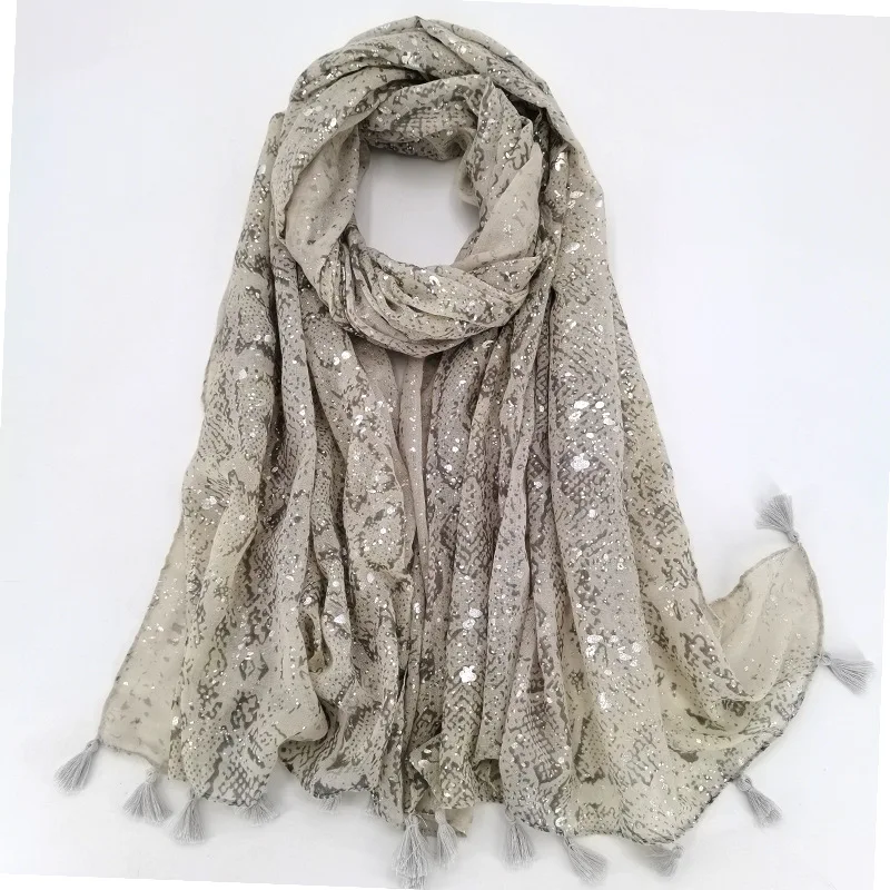 Top Trends: Fashion Lurex Glitter Snake Skin Pattern Tassel Viscose Shawl Scarf Lady Soft Shiny Silver Pashmina Stole Foulards Muslim Hijab Shoppable Styles