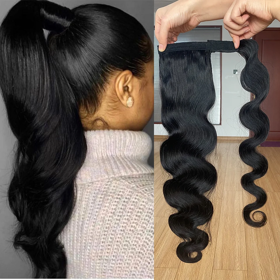 Top Trends: Wrap Around Ponytail Human Hair Brazilian Body Wave Pony Tail Remy Hair Clip In Ponytail Extensions For Women 120g Shoppable Styles